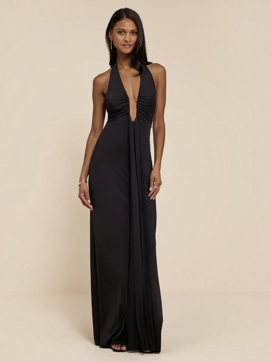 Lulus Dresses & Skirts - Lulus Dorena Black Jersey Knit Halter Sash Maxi Dress NWT